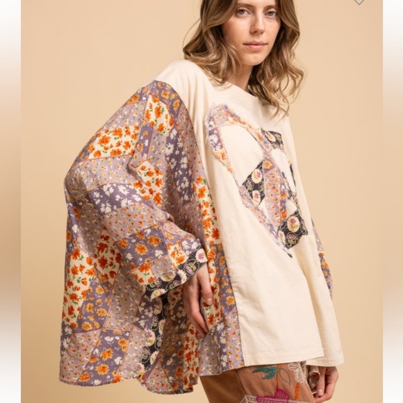 Bluevelvet Floral Patchwork Kimono Sleeve Top - Picture 4 of 5